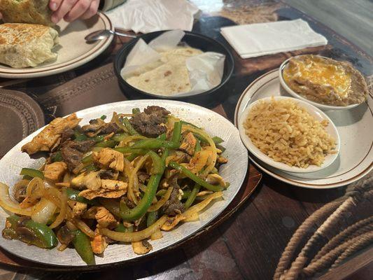 Chicken and steak fajitas