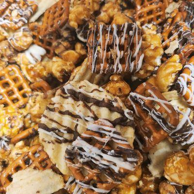 Don't miss our popular GIRLS NIGHT OUT flavor! It's made with caramel popcorn, potato chips & pretzels drizzled in white & dark chocolate!
