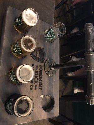 Flight board (comes with pretzel, pretzel not shown). Pretzel made of their spent grain (which we applaud any breweries re using this!)