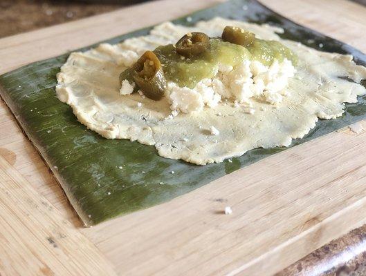 Exquisite Cheese And Jalapeño Tamalitos. Wrapped in Banana Leaf. Haay que Ricos! Ohh soo Delicious!