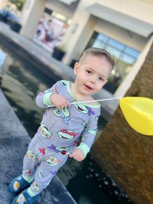 1.5 year old. Usually cries but not with Sheila.