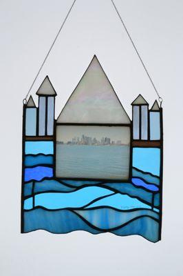 "Our Boston" Stained glass with photo transfer of Boston.
