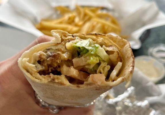 Chicken Shawarma Wrap and Fries with Garlic Sauce
