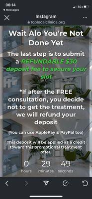 Proof of their refundable $30 deposit fee that they "are not responsible for"