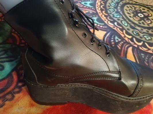 This is my shoe, you can see there is a 1 and 5/8 inch lift a that is necessary for my balance and walking. I am looking for a cobblers help