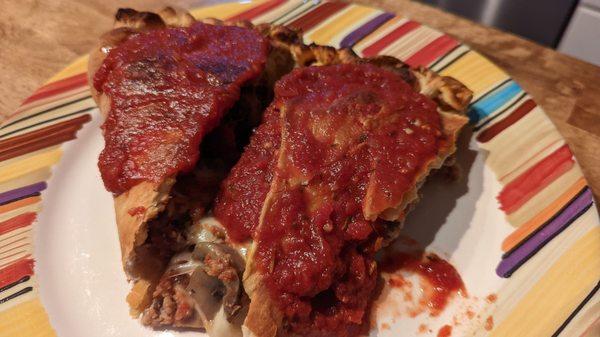 This is only 1/2 of a Calzone. Delicious. Love their sauce.