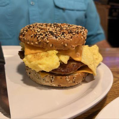Bagel sandwich (with an added sausage patty)