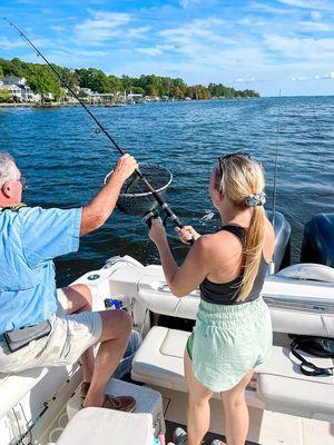 Catching Spanish and Blue Fish in the Pamlico River in late Summer