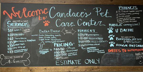 Candaces Pet Care Center PRICE LIST - Estimate only