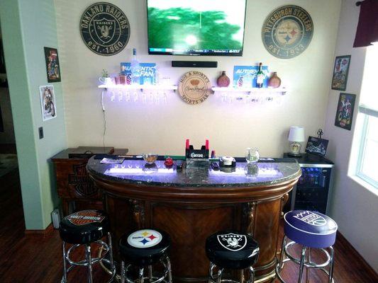 Another beautiful install for an in-home sports bar entertainment center!