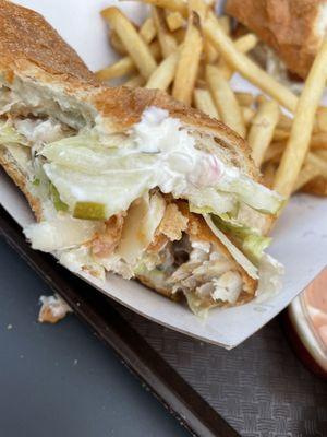 Delicious fish sandwich. Love the addition of pickles.