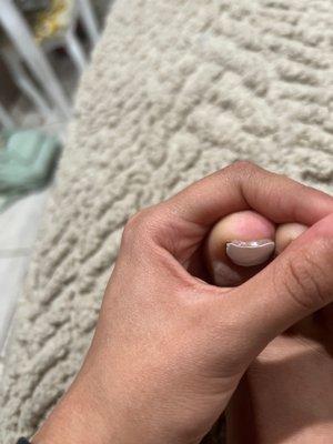 Extremely tricky over lay I had to try to cut the nail with a nail cutter because she made it so wide and thick