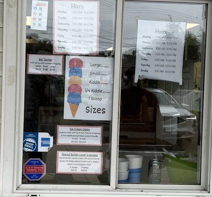 Sizes and hours (not sure which hours are right)