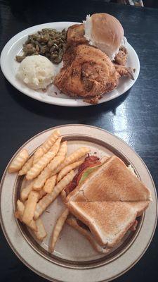 3 piece chicken dinner and BLT with fries