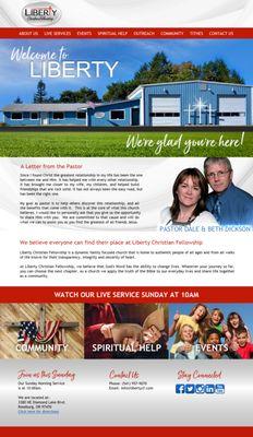 The new website design for Liberty Christian Fellowship fully designed/live at domain. Until old web guy kept interfering DNS settings.