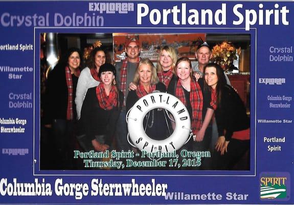 We braved the rainy weather and handed out many pairs of socks to the homeless in downtown Portland. We then boarded the Portland Spirit.