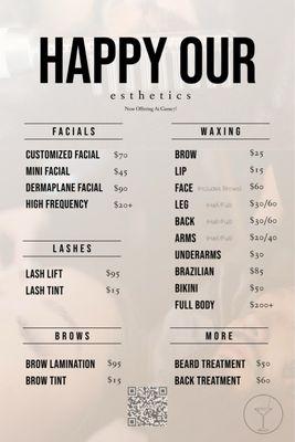 Happy Our Esthetics - Menu