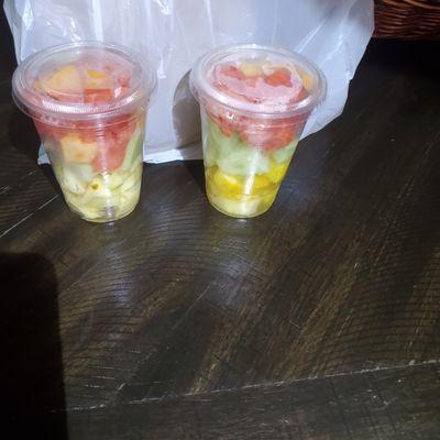 "These are the fruit cups I was sold -- not fresh, watery, and discolored. Refused a fresh replacement."