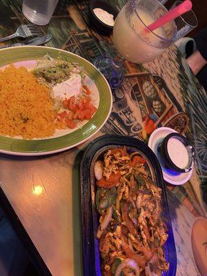 Chicken Fajitas, Cheese Dip, Medium Blended House Margarita