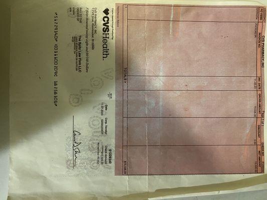 FRAUDULENT CHECK BRIAN SPITZ, TRISHA BREEDLOVE, GREG SHUMAKER SENT FAKE INVOICE TO CVS HEALTH PHARMACY INC AGENT FOR CVS HEALTH STORES FACT