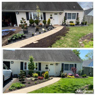 The works Landscape install weed blocker mulch