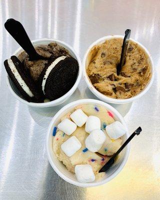 Cookies & Cream; Chocolate Chip; Birthday Cake.