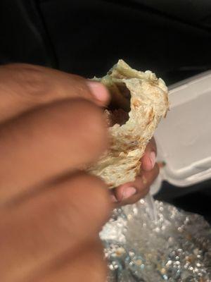 The wrong burrito it's got like fried Trepa I know I spelt it wrong