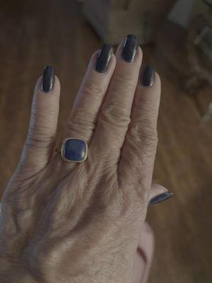 Great dark blue nail polish to match my ring.