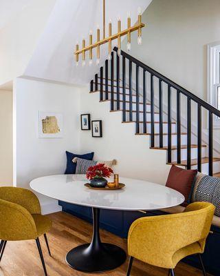 This bright banquette space was Serina's idea, as was keeping the staircase to the new second level open