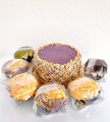 6" ube sans rival cake & ensaymada (green tea, ube, cheese, Oreo)