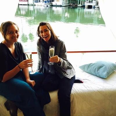 Toasting the new "office". This is what the boat looks like from the inside!