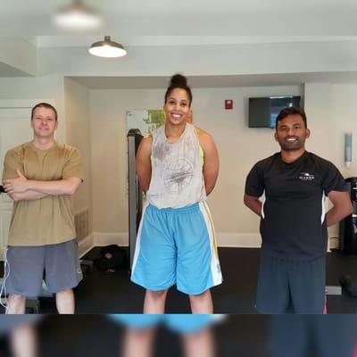 (L to R) My clients Miles, Bailey and Damo. I bring the one on one training to their apartment community.