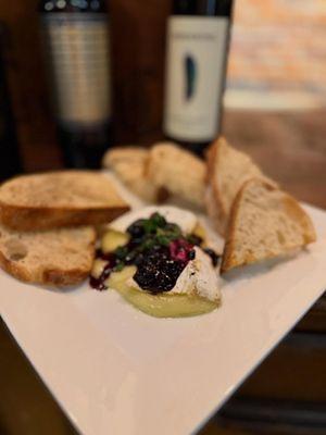 Baked brie with blueberry compote and local sourdough bread