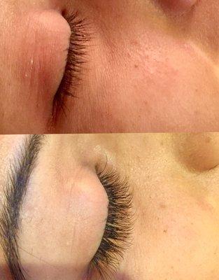 Lash Extensions before and after.