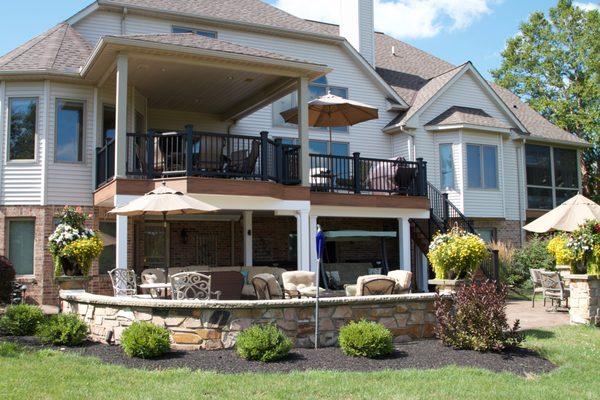 New pavilion outdoor kitchen, outdoor living room, pergola, decking in Cleveland, OH.