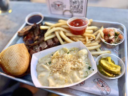 1/2 lb Tri-Tip w/ side of fries and Mac & Cheese