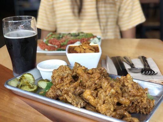 Chicken Fried Mushroom Wings are very filling and delicious (tortilla soup + vegan lasagna + dark beer in the back were good as well)