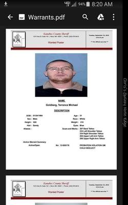 wanted for child neglect!!!
just thought you guys should know who you have working around the kids!!!