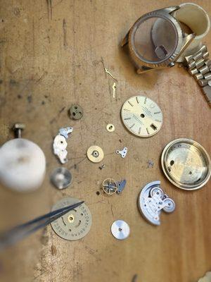 A disassemble watch to be clean, repair and lubricant, What its call a full Service.