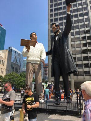 Chicago's 2016 "Return Visit" of Abraham Lincoln with the "modern" man detailing "The Gettysburg Address" by J. Seward Johnson