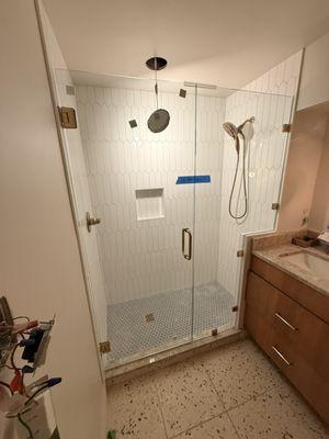 Custom satin brass shower enclosure