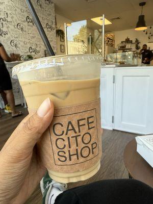 Coconut iced latte with oat milk