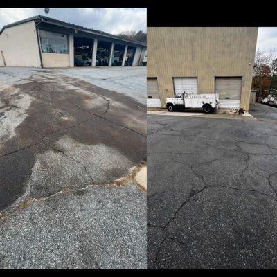 Hydraulic Fluid oil Spill Stain before and after.