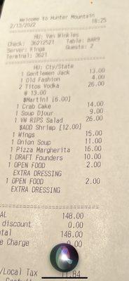 Our bill that was already over $100 for 2 people