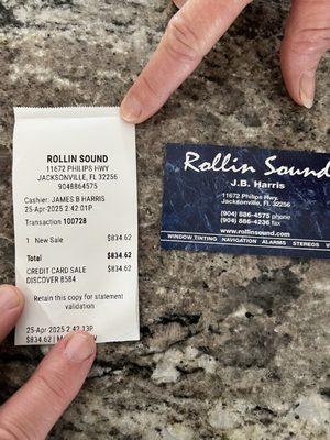 Stereo shop receipt.