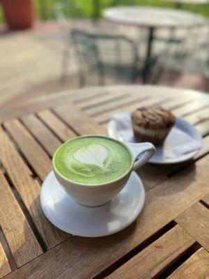 Matcha Latte and Blueberry Muffin