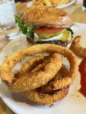 Burger and Onion Rings