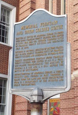 Memorial Fountain and Union Soldier Statue in downtown Chambersburg PA