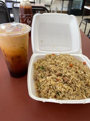 Thai tea and chicken fried rice