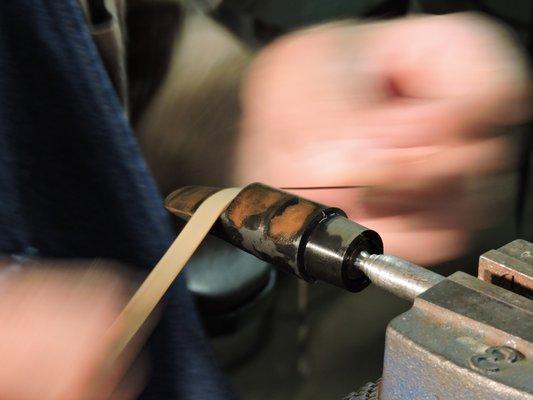 Wet sanding each blank for a perfect finish